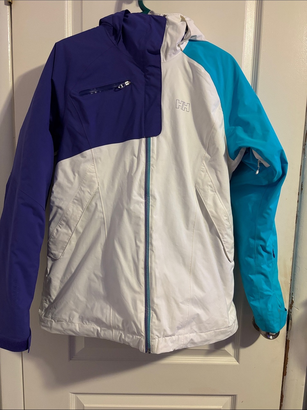 Helly Hansen D Domino White, Purple & Teal Colorblock Ski Jacket